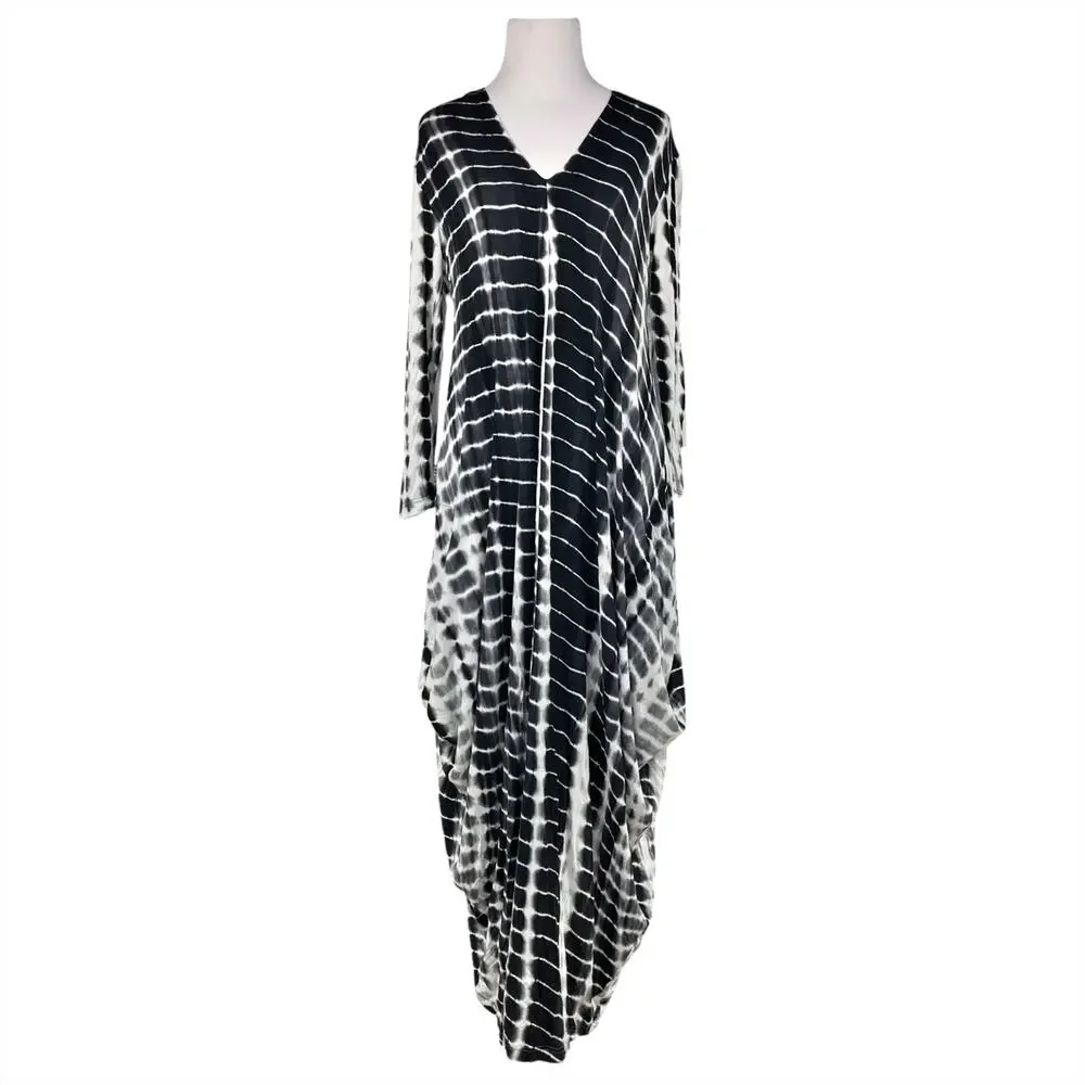 Alembika Dresses | Alembika Chica Cocoon Tie-Dye Jersey Midi Dress Black & White Size 0 (Us 4-6) | Color: Black/White | Size: 4 | Haviluma's Closet